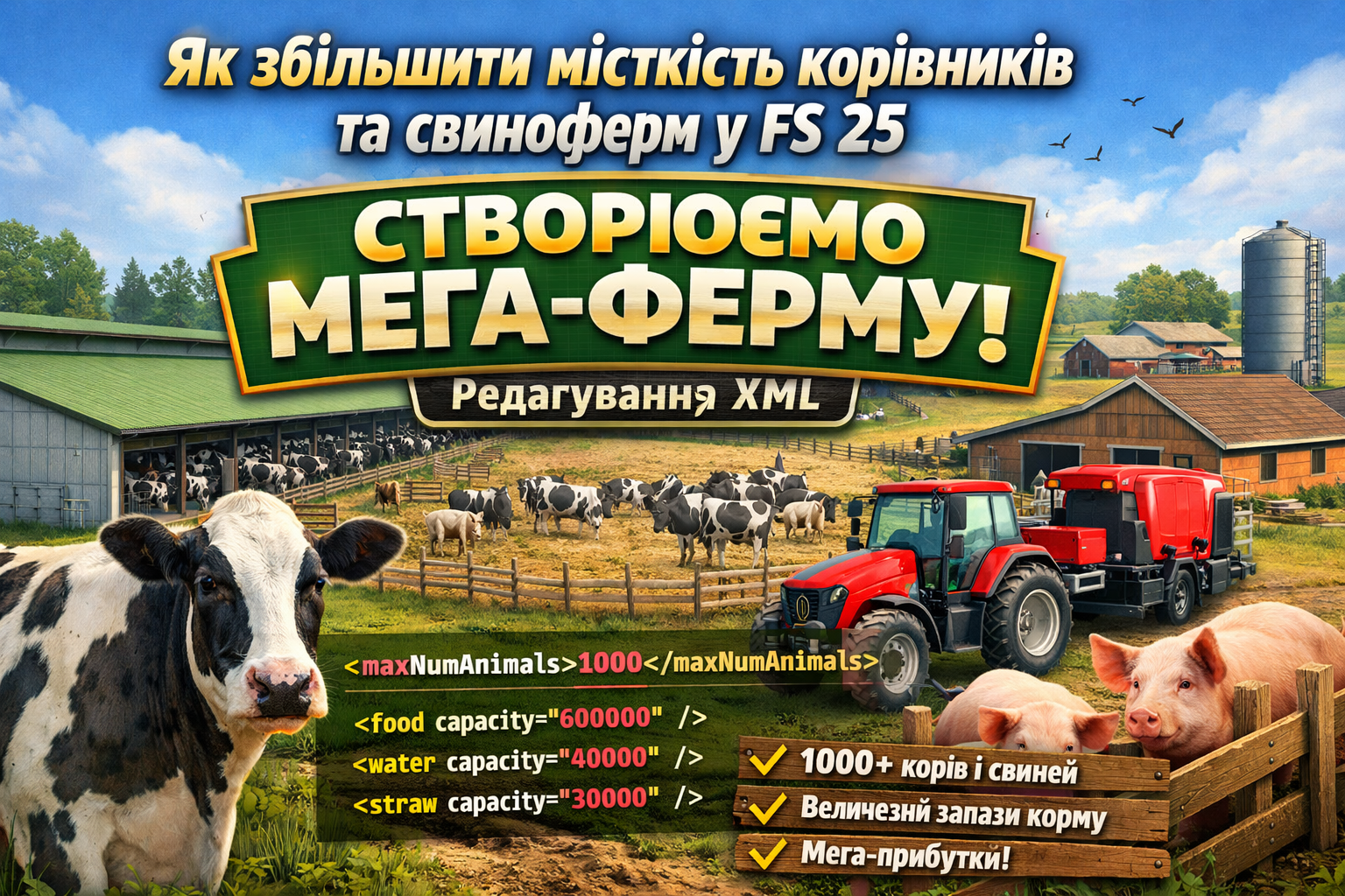 Як збільшити місткість корівників та свиноферм у FS 25: створюємо мега-ферму
