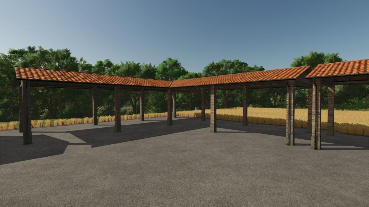 Effektives Paket Italian Shed Package für Farming Simulator 25 — Lagerung von Maschinen und Ballen