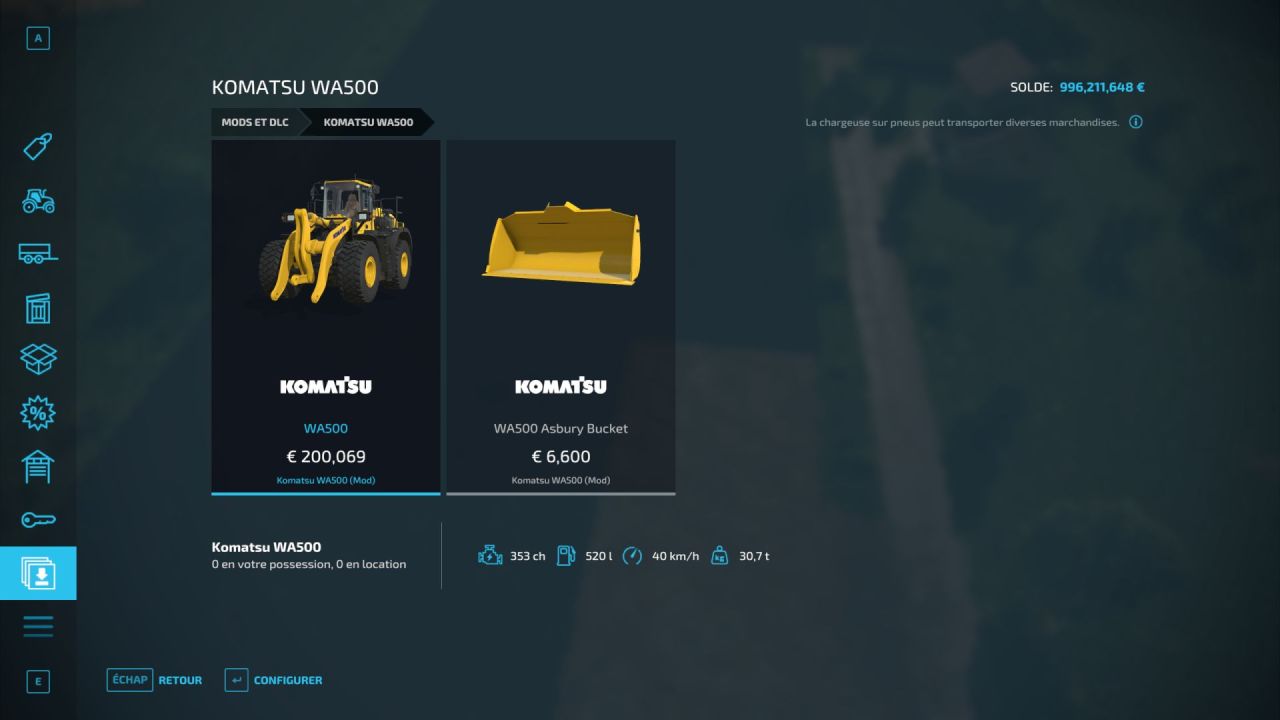 Ładowarka kołowa Komatsu WA500 do Farming Simulator 22