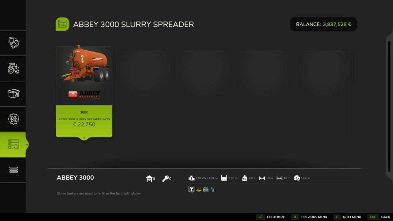 Cysterna na slurry Abbey 3000 do Farming Simulator 25