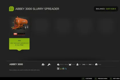 Cysterna na slurry Abbey 3000 do Farming Simulator 25 — 2