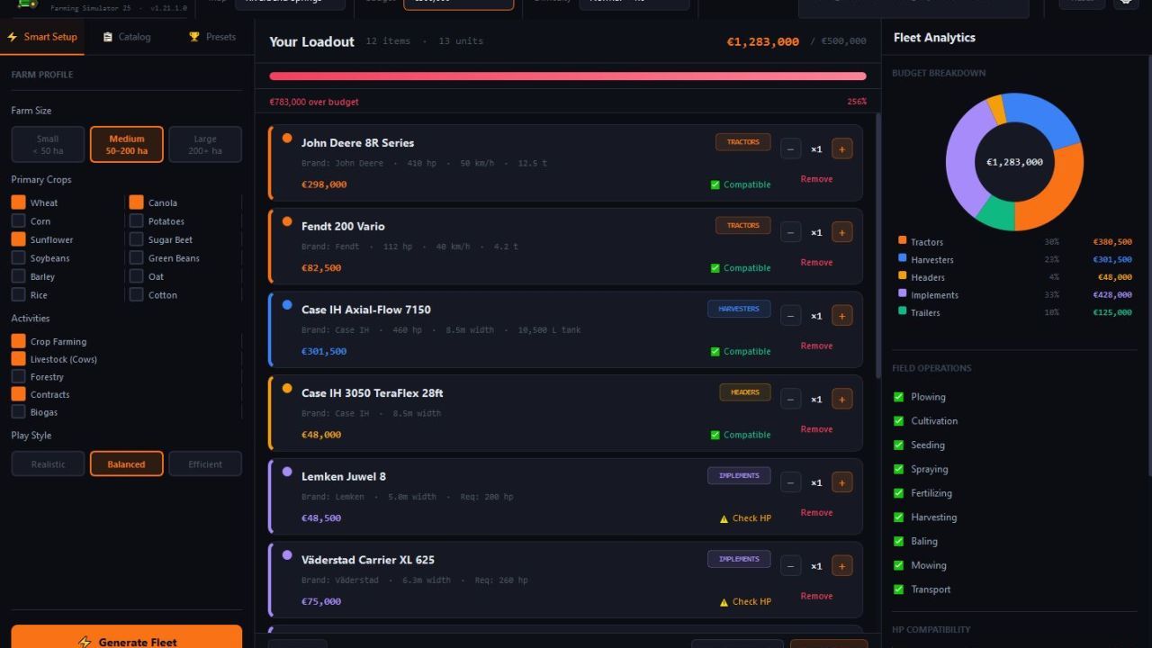 Fleet Planner for Farming Simulator 25