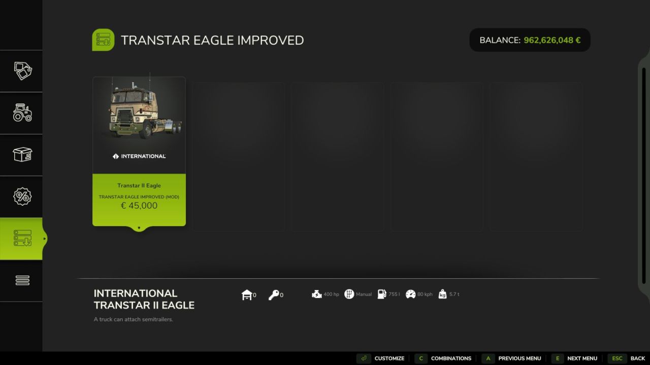 Покращена Вантажівка Improved IH Transtar з 18‑ступеневою КПП для Farming Simulator 25