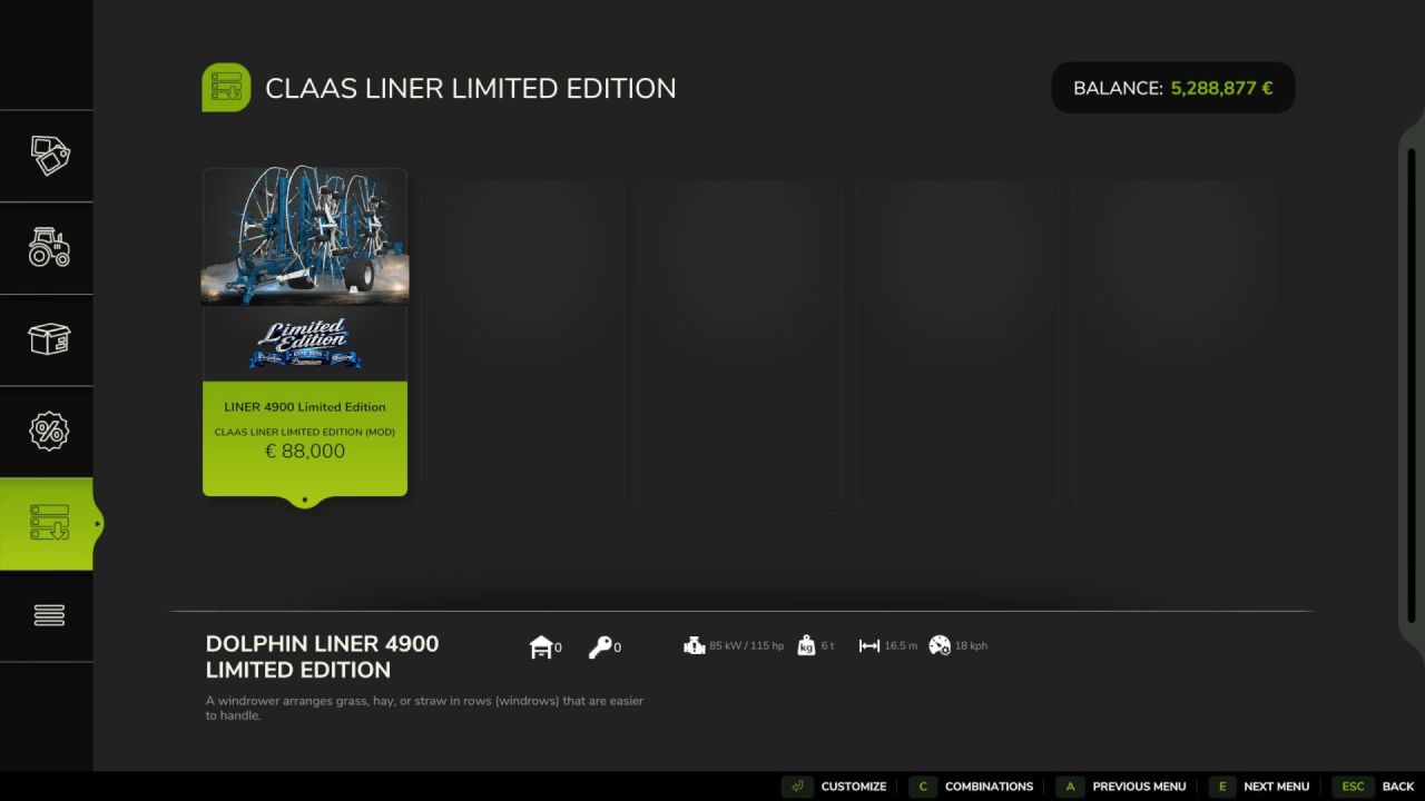 Косарка Claas Liner 4900 Limited Edition для Farming Simulator 25