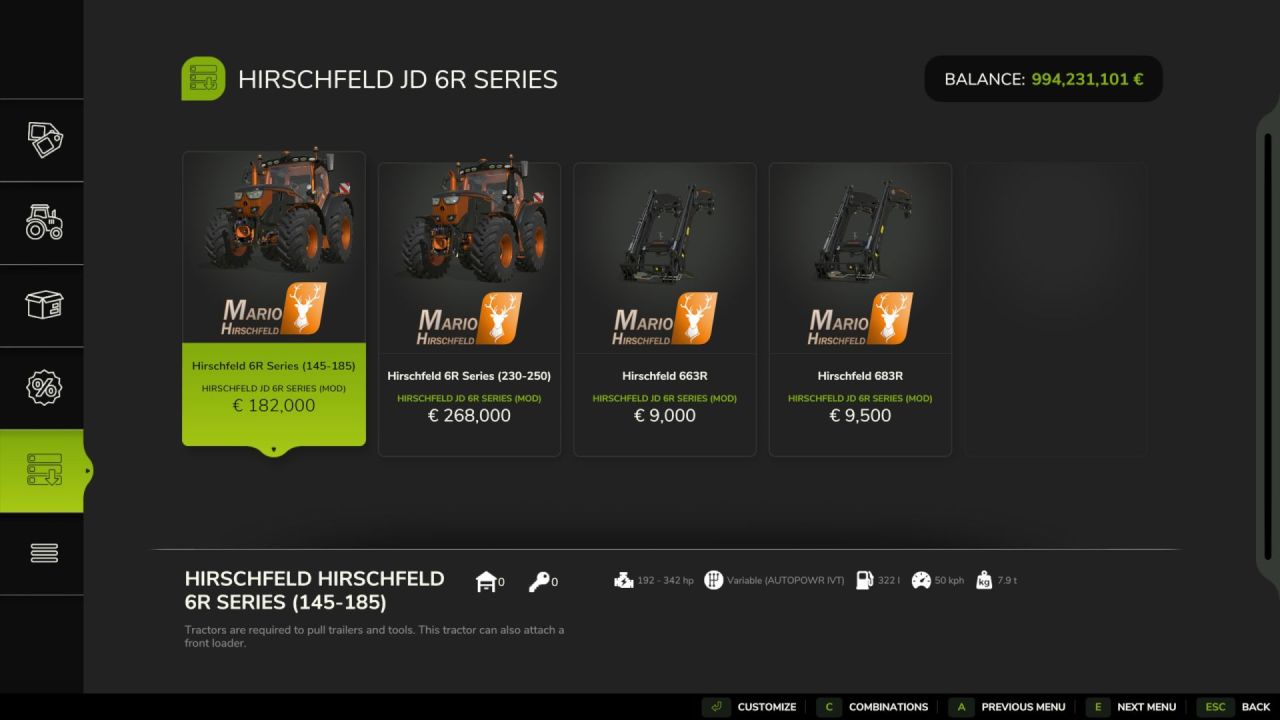 Leistungsstarker Traktor John Deere 6R Hirschfeld-Style für Farming Simulator 25 - Screenshots