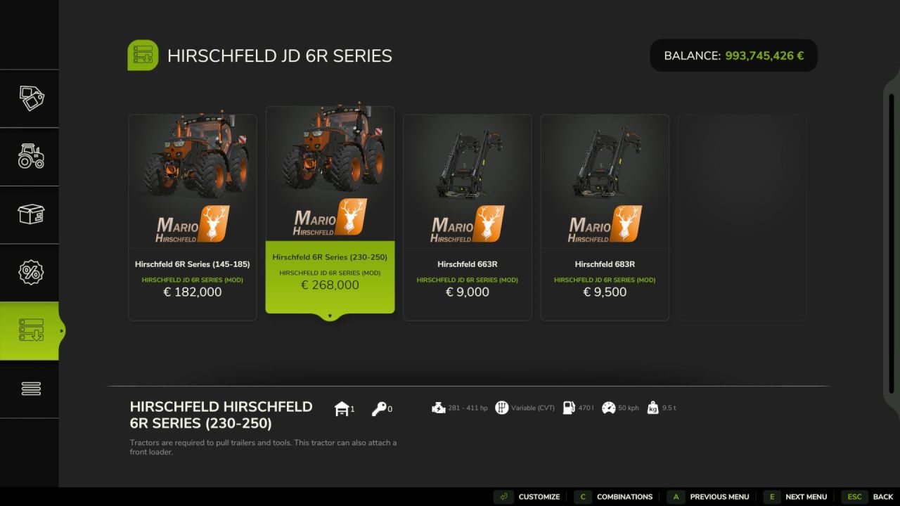 Leistungsstarker Traktor John Deere 6R Hirschfeld-Style für Farming Simulator 25 - Screenshots