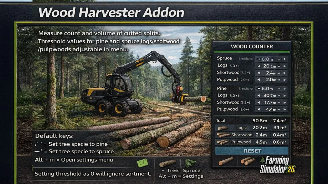 Ефективний Wood Harvester Measurement — Розумний Облік Деревини для Farming Simulator 25