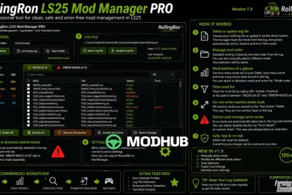 Менеджер модів RollingRon FS25 Mod Manager PROFI V2.2