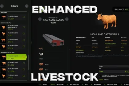 Neuer Realistischer Enhanced Livestock Mod für Farming Simulator 25 — Genetik, Krankheiten und Intelligente Zucht