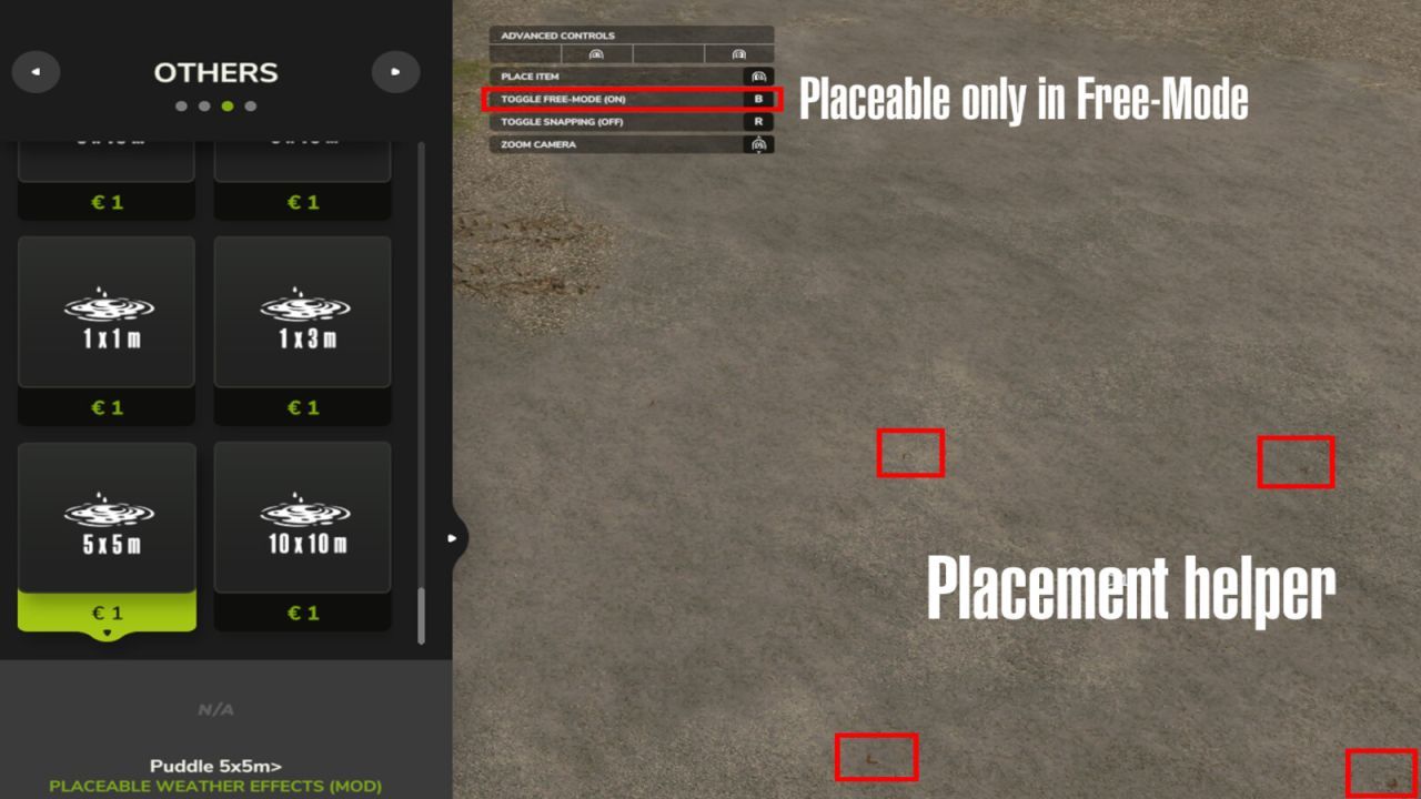 Атмосферний Placeable Weather Effects – Калюжі та Осіннє Листя для Farming Simulator 25