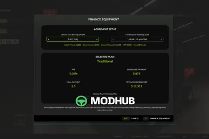 Мод система фінансування техніки Finance Your Fleet v1.0 для FS25