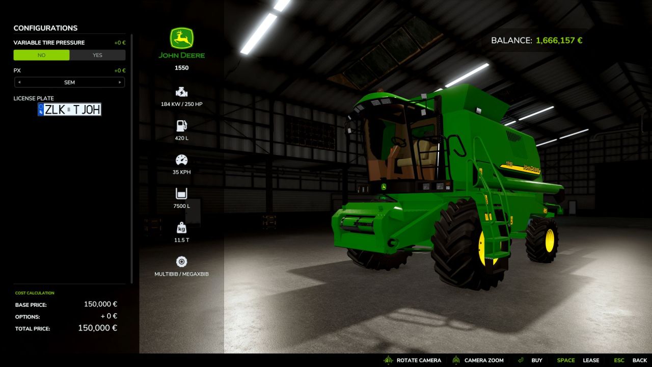 Трактор John Deere 1550 EU для Farming Simulator 25