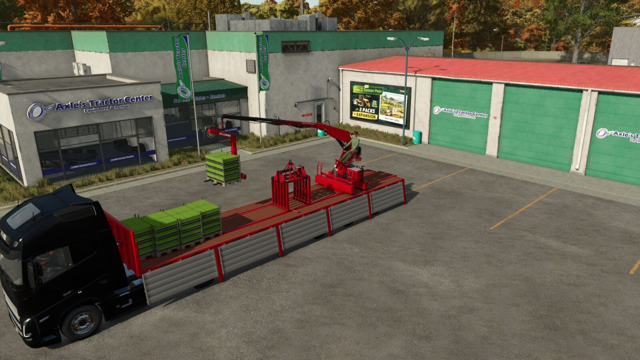 Платформний причіп Lizard з краном для Farming Simulator 25