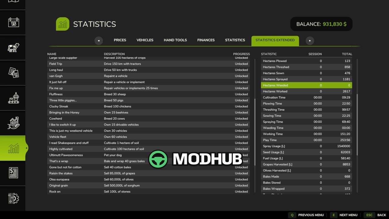 Statistics Extended V1.0.0.1 для FS25