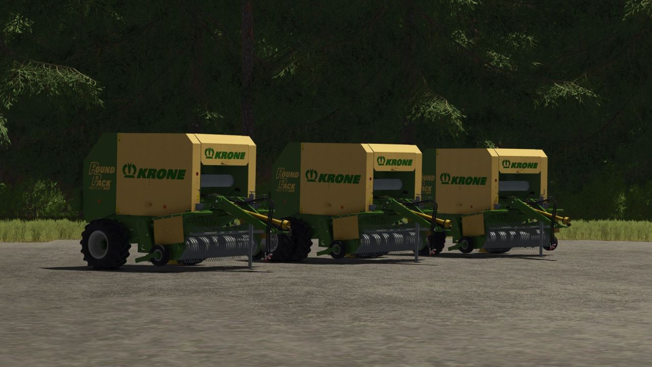 Efficient Krone Roundpack 1250 Multi Cut Baler with Mountain Tires for FS25