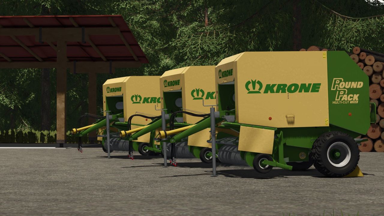 Efficient Krone Roundpack 1250 Multi Cut Baler with Mountain Tires for FS25