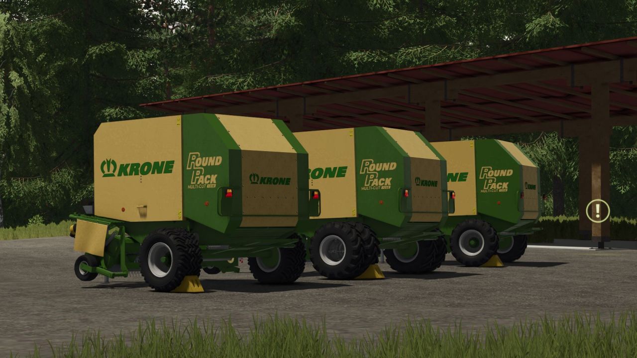 Efficient Krone Roundpack 1250 Multi Cut Baler with Mountain Tires for FS25