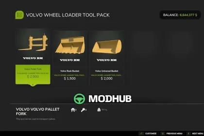 Набір інструментів навантажувача Volvo Wheel Loader Tool Pack v1.5 для FS25