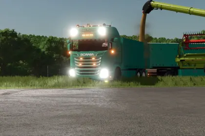 Leistungsstarker Lkw Scania R730 Jakob mit 18 m Kipper für den Getreidetransport in FS25 — 1