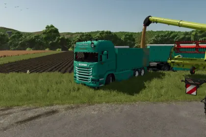 Leistungsstarker Lkw Scania R730 Jakob mit 18 m Kipper für den Getreidetransport in FS25 — 2