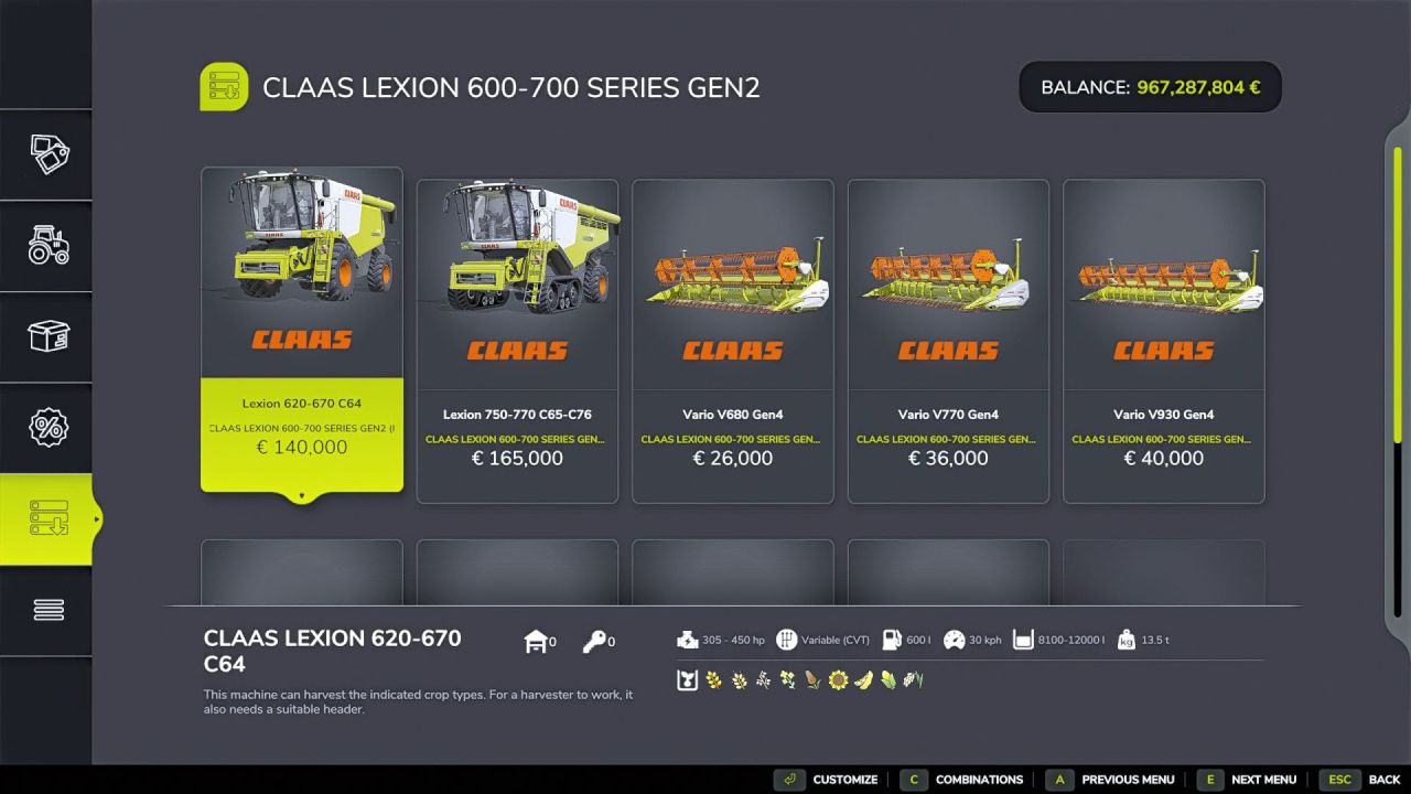 Комбайн CLAAS Lexion 600/700 GEN 2 для Farming Simulator 25