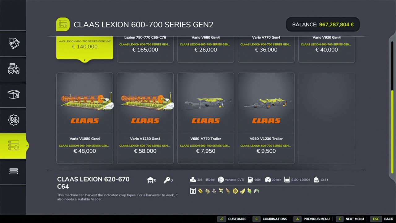 Комбайн CLAAS Lexion 600/700 GEN 2 для Farming Simulator 25
