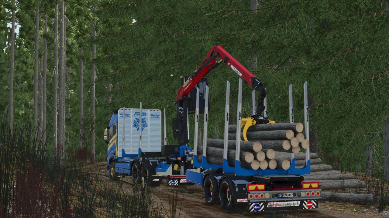 Przyczepa do transportu drewna Riedler RUZ220-L do Farming Simulator 25