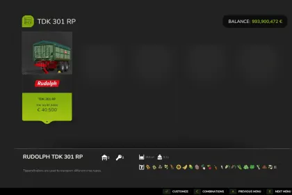 Мод Rudolph TDK 301 для Farming Simulator 25 — 2