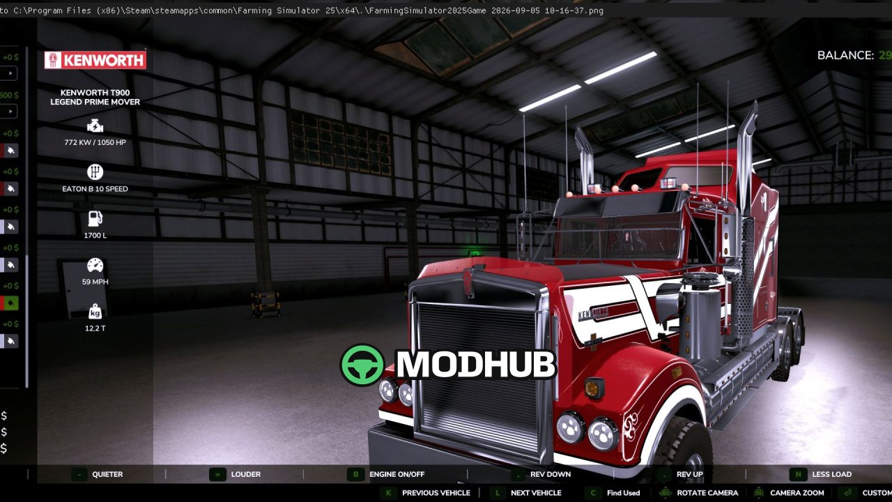 Автомобіль Kenworth T900 Legend V1.1 для FS25