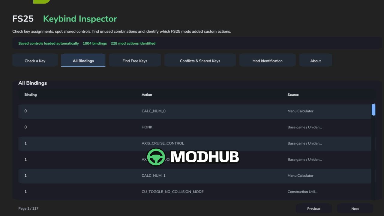 Інструмент Keybind Inspector V1.1.0.1 для FS25