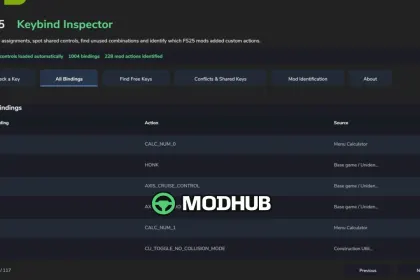 Інструмент Keybind Inspector V1.1.0.1 для FS25 — 2