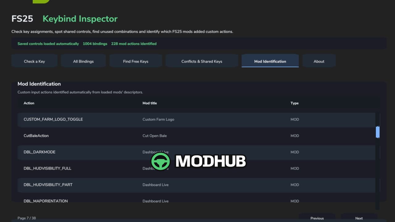 Інструмент Keybind Inspector V1.1.0.1 для FS25