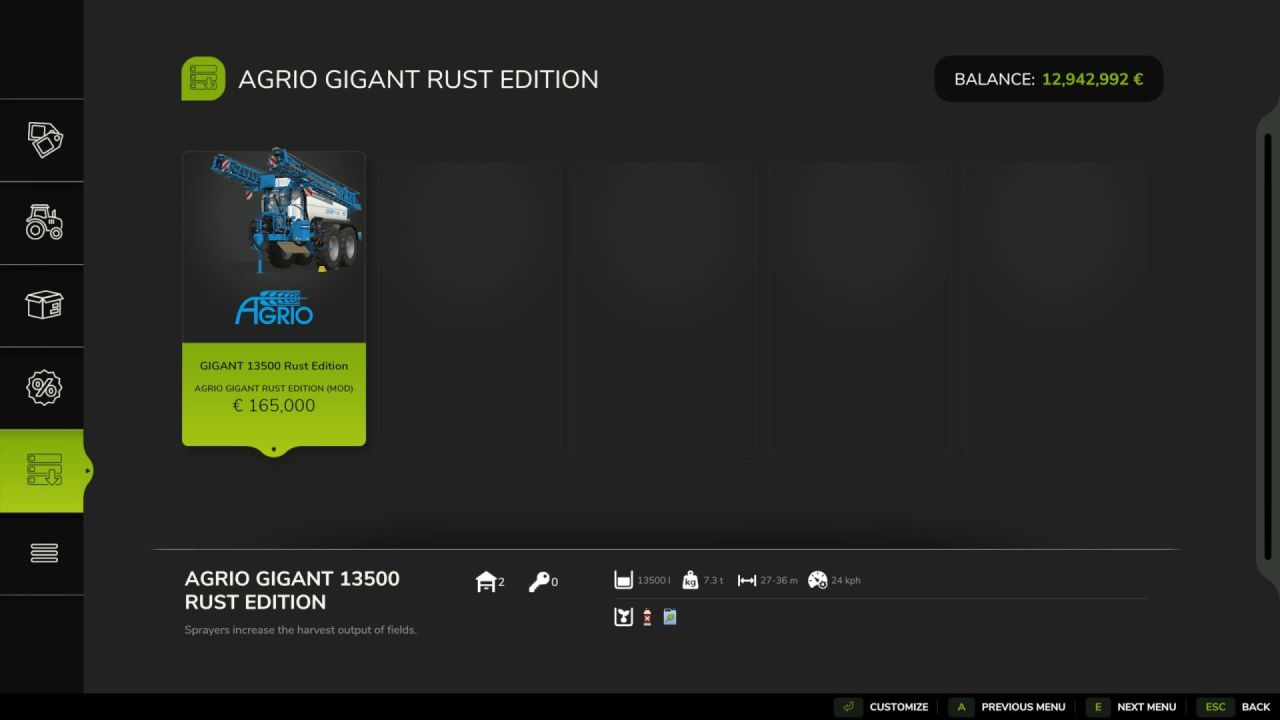 Sprayer Agrio Gigant Rust Edition for Farming Simulator 25