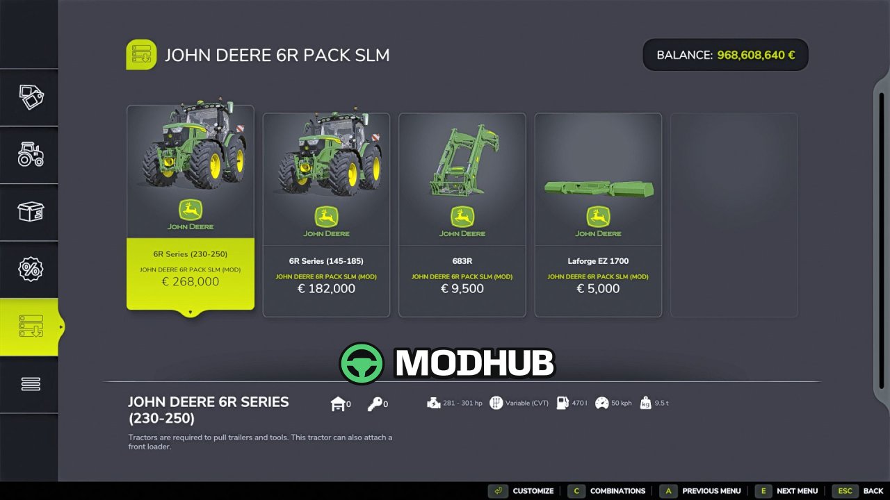 Трактор John Deere 6R Pack SLM V1.0.0.7 для FS25