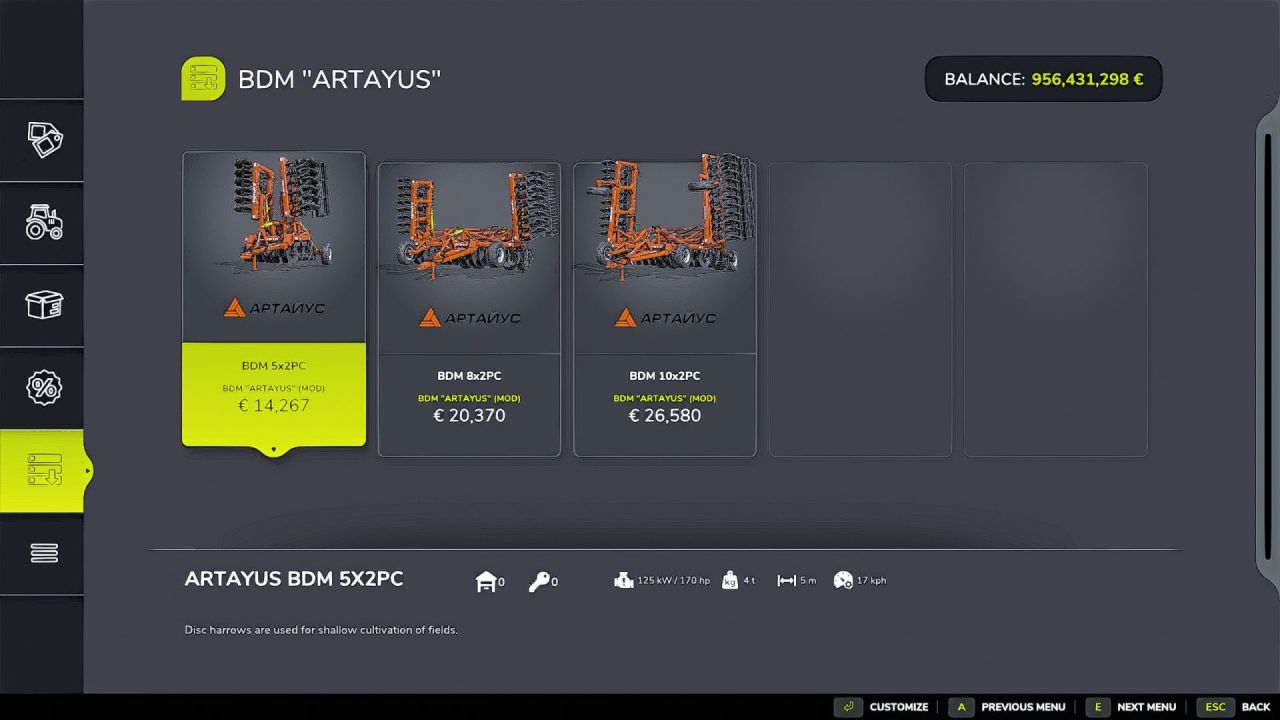 Дискова борона BDM Artayus для Farming Simulator 25