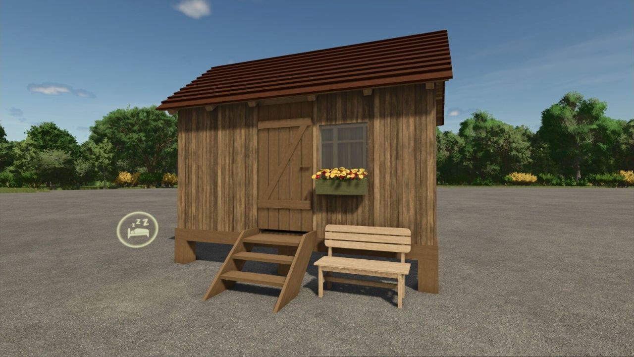 Ekonomiczny Budynek Constructible Hut — Chatka z Kłód lub Desek na Start w FS25