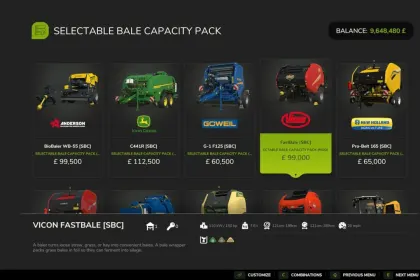 Ефективний Selectable Bale Capacity Pack — Прес-підбирачі з Тюками до 9x для Farming Simulator 25 — 6