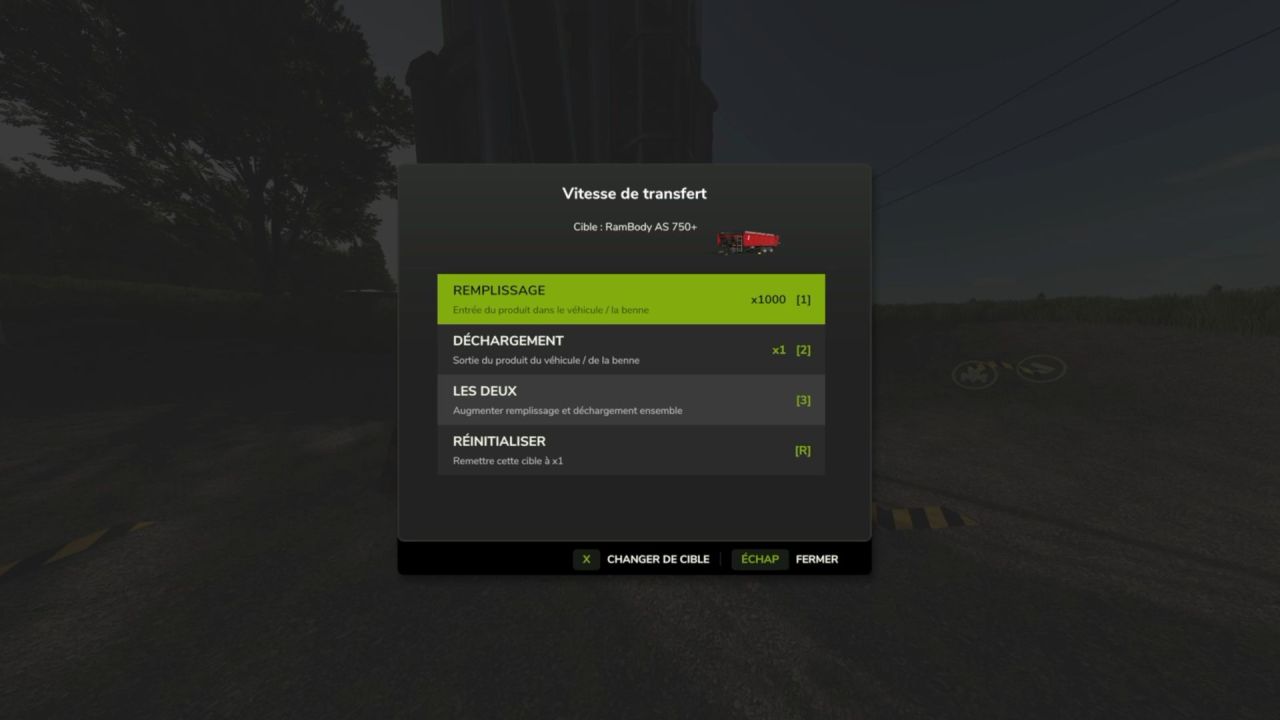 Меню швидкості передачі для Farming Simulator 25