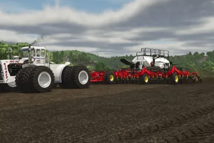 Effiziente Sämaschine Bourgault 3320-76 Paralink Hoe Drill + Bunker 7950 Air Cart für schnelles Säen — 3