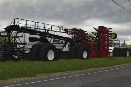 Effiziente Sämaschine Bourgault 3320-76 Paralink Hoe Drill + Bunker 7950 Air Cart für schnelles Säen — 6