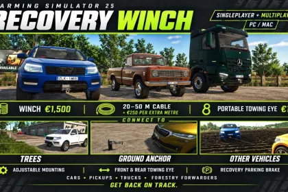 Розкладний лебідковий мод Recovery Winch для Farming Simulator 25