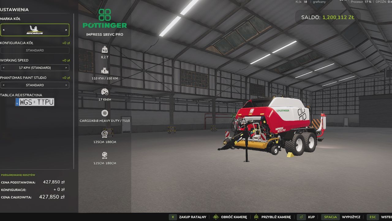 Прес-підбирач Pöttinger IMPRESS 185 VC Pro для Farming Simulator 25