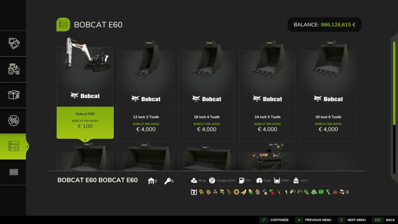 Екскаватор-навантажувач Bobcat E60 для Farming Simulator 25