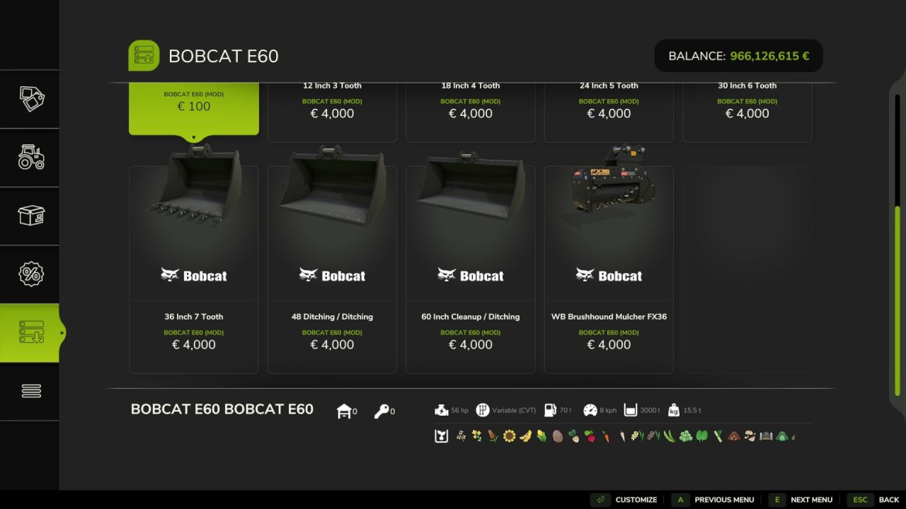 Екскаватор-навантажувач Bobcat E60 для Farming Simulator 25