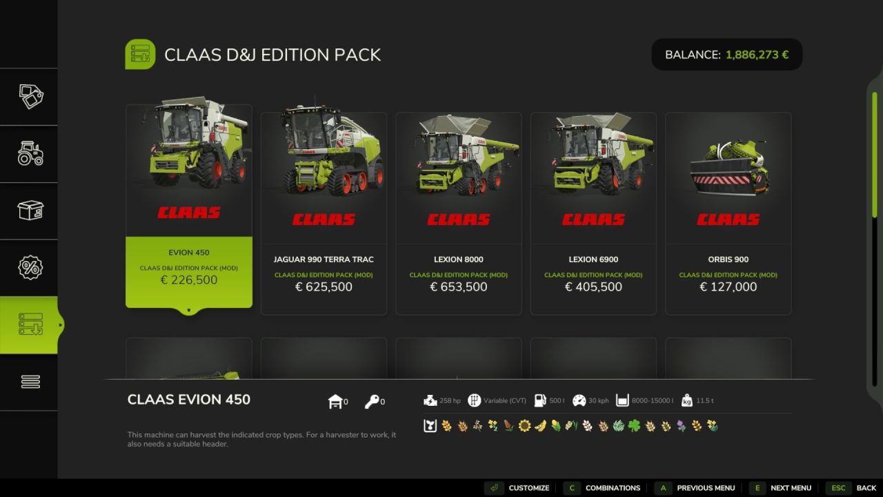 Пакет техніки Claas для Farming Simulator 25