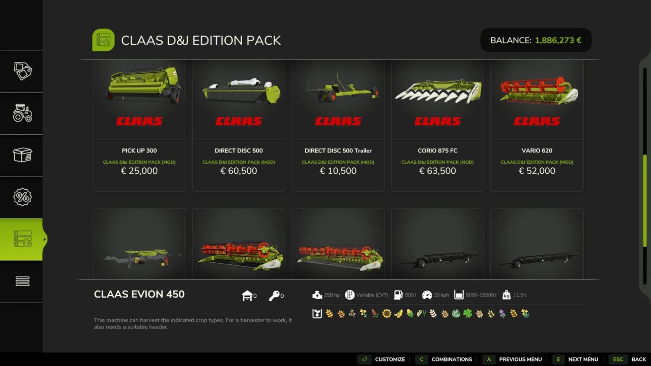 Пакет техніки Claas для Farming Simulator 25