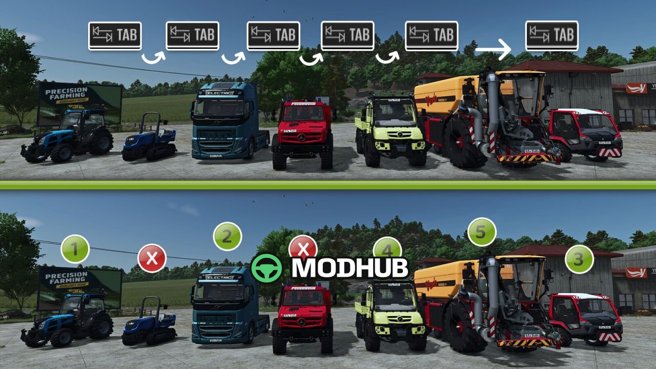 Сортування вкладки техніки V1.3 для FS25