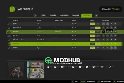 Сортування вкладки техніки V1.3 для FS25 — 3