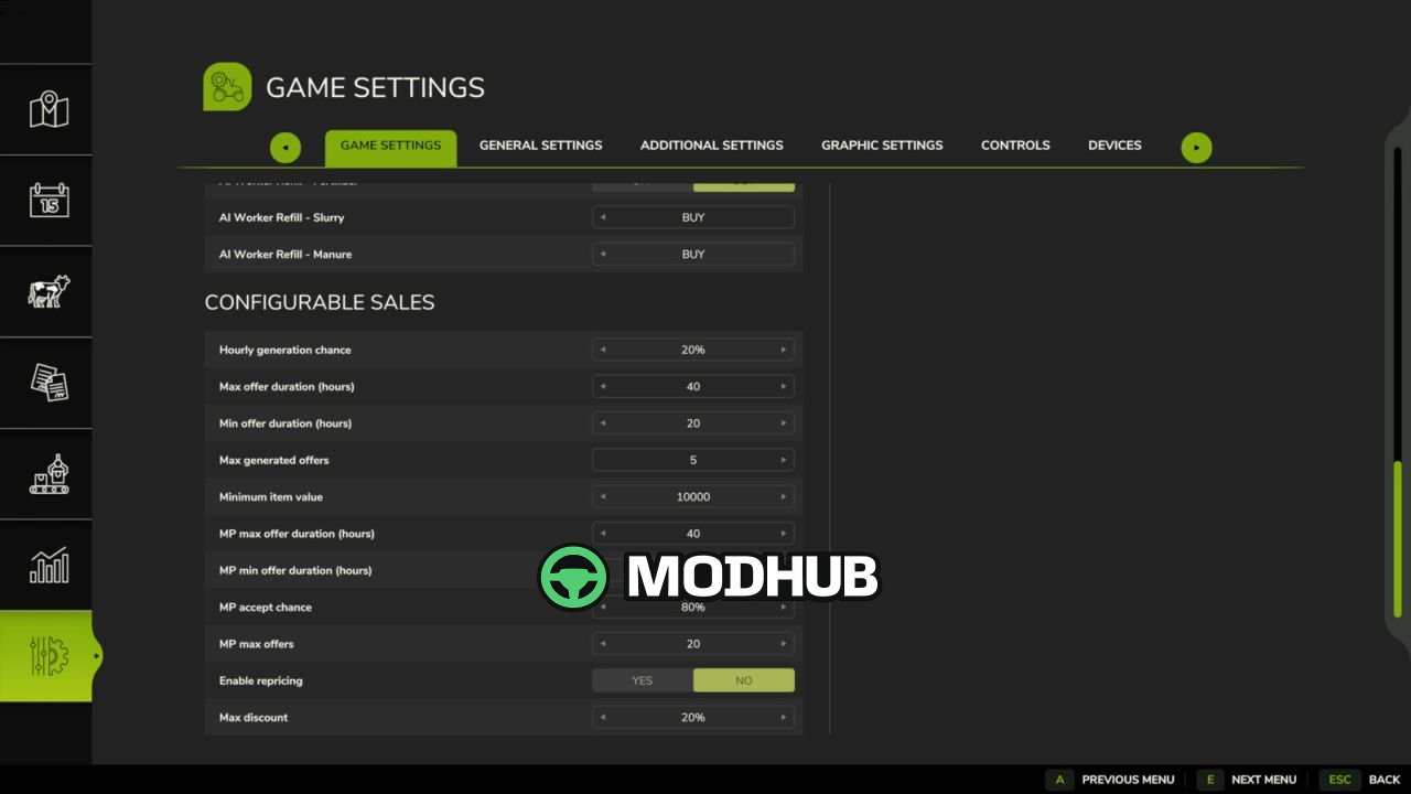 Скрипт Configurable Sales V1.0.1 для FS25