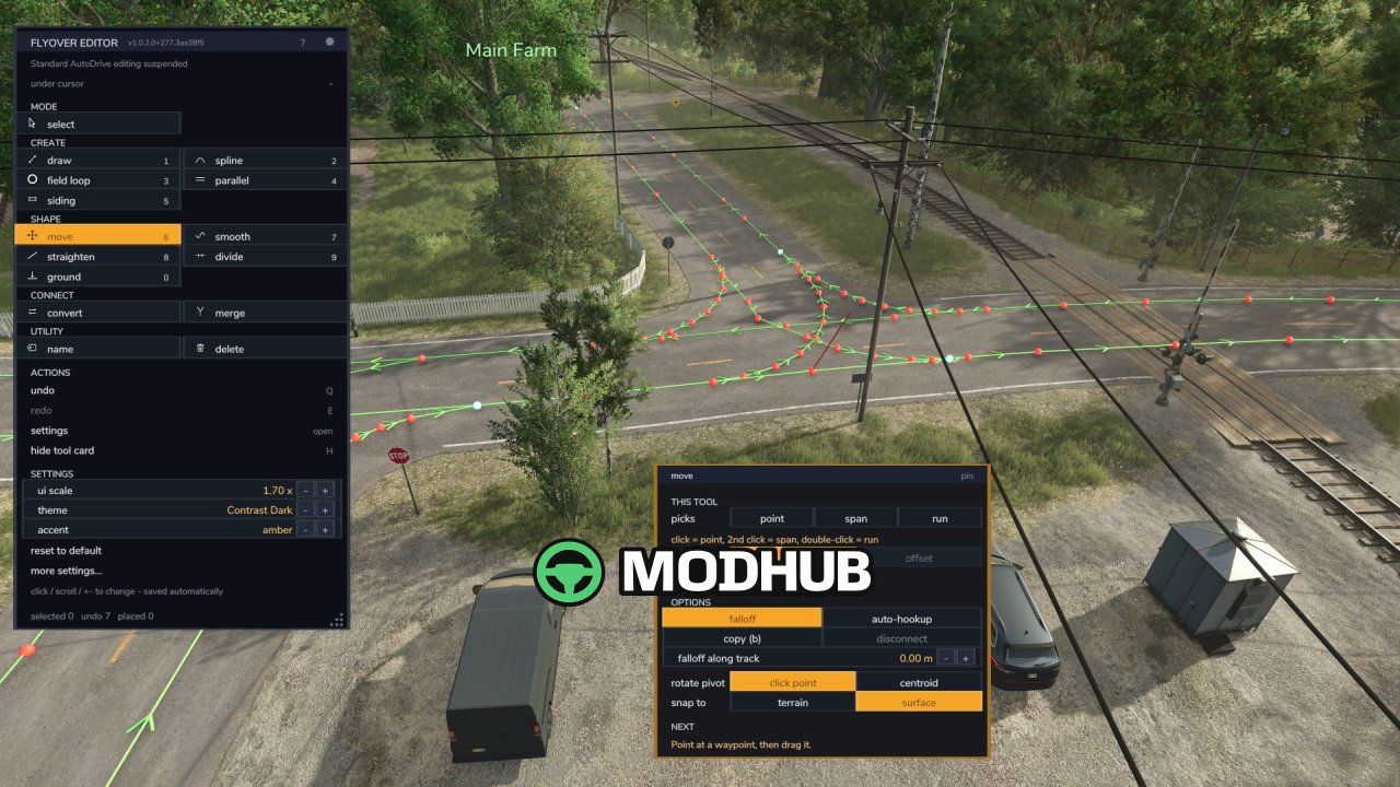 Редактор маршрутів AutoDrive з висоти для FS25